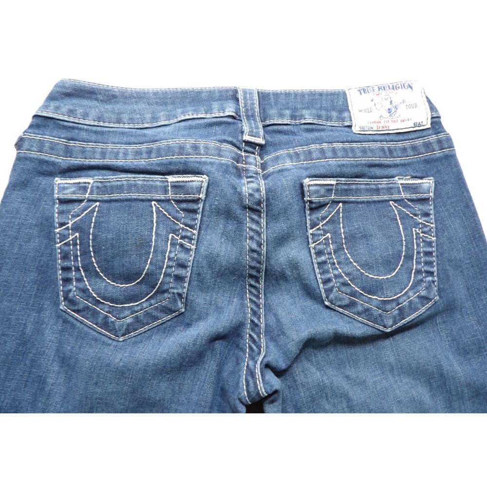 VTG Y2K True Religion Skinny Jeans Women 28 Blue Stretch Denim Casual USA Street